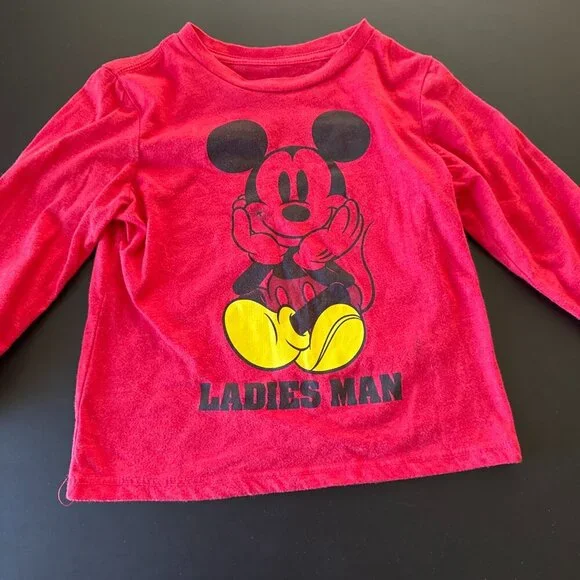 🔥 4 for $20 DEAL 🔥  Disney Mickey Mouse Ladies Man Red Long Sleeve Shirt | 4T - Picture 2 of 5